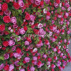 Aperturee - Aperturee Red Rose Faux Flower Wall For Bridal Shower Decor