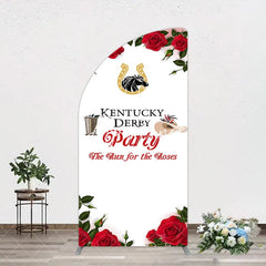 Aperturee - Aperturee Red Rose Horseshoe Kentucky Derby Party Half Moon Arch Backdrop