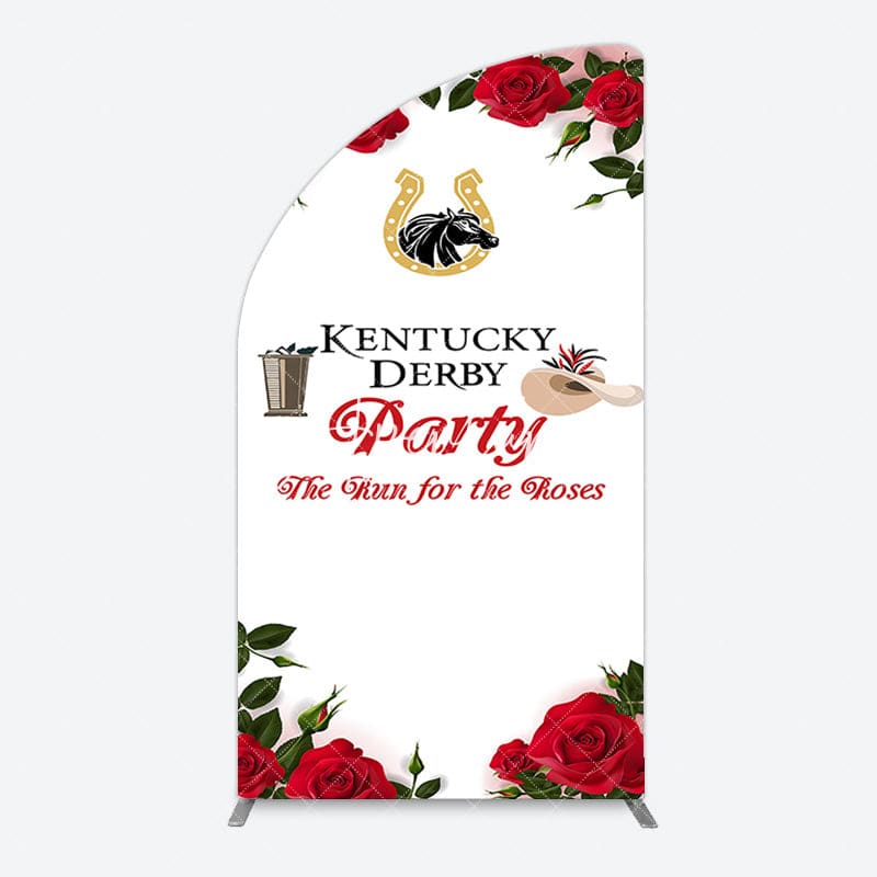 Aperturee - Aperturee Red Rose Horseshoe Kentucky Derby Party Half Moon Arch Backdrop