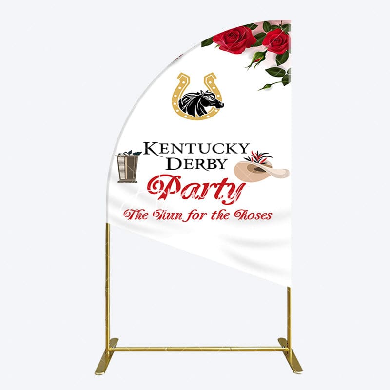 Aperturee - Aperturee Red Rose Horseshoe Kentucky Derby Party Half Moon Arch Backdrop