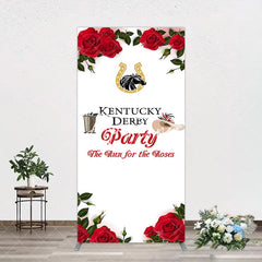 Aperturee - Aperturee Red Rose Horseshoe Kentucky Derby Party Rectangle Backdrop