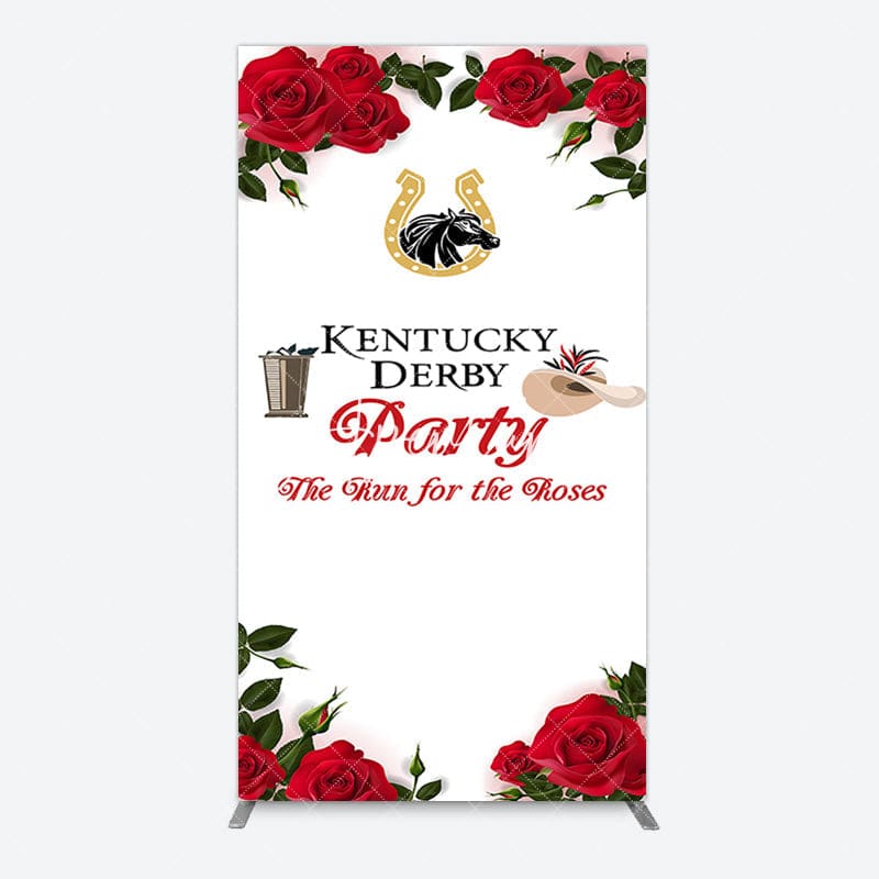 Aperturee - Aperturee Red Rose Horseshoe Kentucky Derby Party Rectangle Backdrop