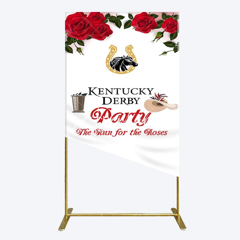 Aperturee - Aperturee Red Rose Horseshoe Kentucky Derby Party Rectangle Backdrop