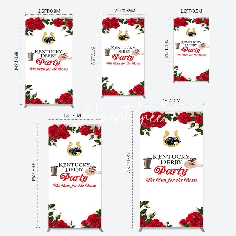 Aperturee - Aperturee Red Rose Horseshoe Kentucky Derby Party Rectangle Backdrop