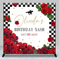 Aperturee - Aperturee Red Rose Kentucky Derby Custom Name Birthday Backdrop