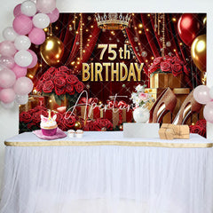 Aperturee - Aperturee Red Rose Romantic Balloons 75th Birthday Backdrop