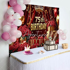 Aperturee - Aperturee Red Rose Romantic Balloons 75th Birthday Backdrop