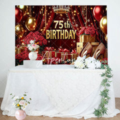 Aperturee - Aperturee Red Rose Romantic Balloons 75th Birthday Backdrop