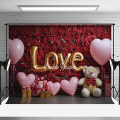 Aperturee - Aperturee Red Rose Wall Balloon Bear Valentines Day Backdrop