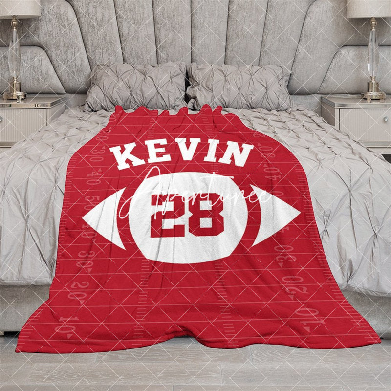 Aperturee - Aperturee Red Rugby Field Football Sports Custom Name Blanket