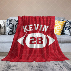 Aperturee - Aperturee Red Rugby Field Football Sports Custom Name Blanket