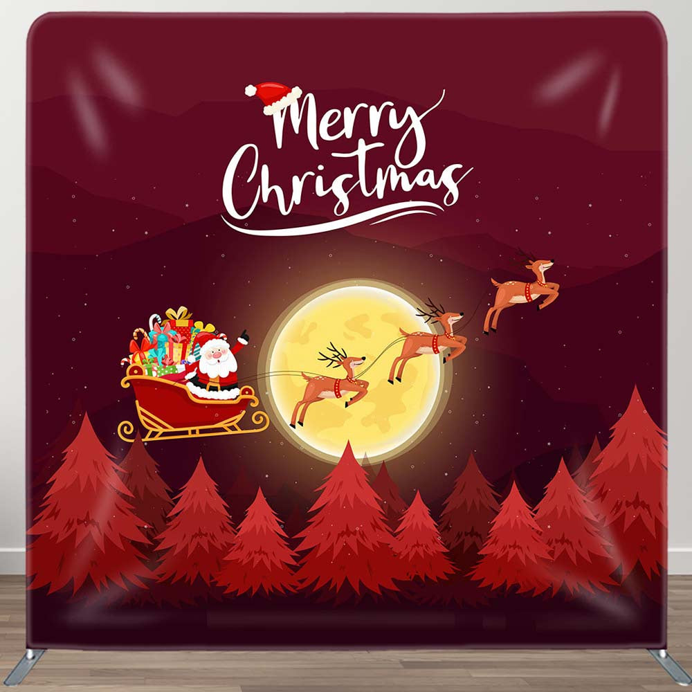 Aperturee - Aperturee Red Santa Moon Elks Sleigh Trees Pillow Cover Backdrop