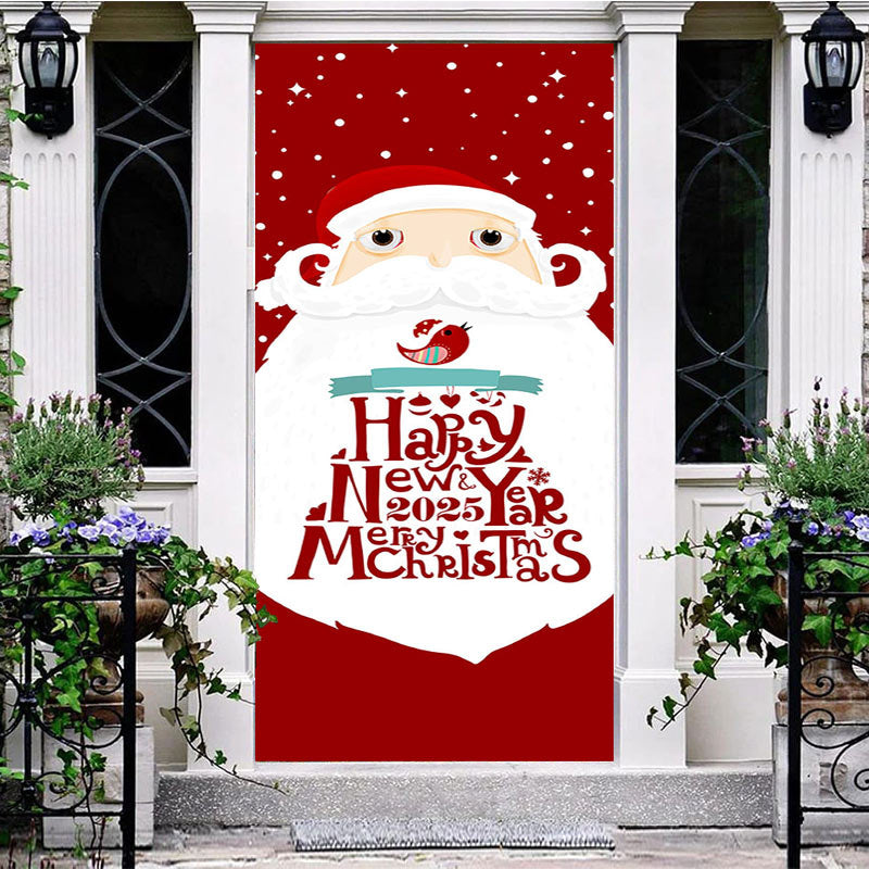 Aperturee - Aperturee Red Santa White Beard Christmas New Year Door Cover