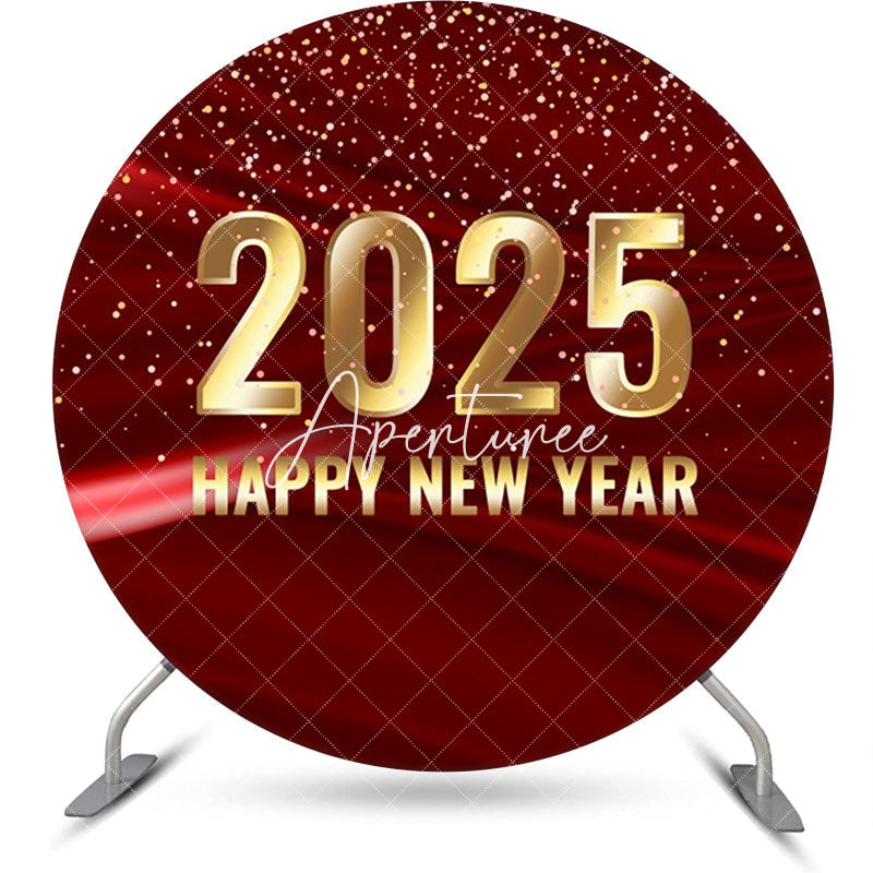 Aperturee - Aperturee Red Shiny Dots 2025 Happy New Year Round Backdrop