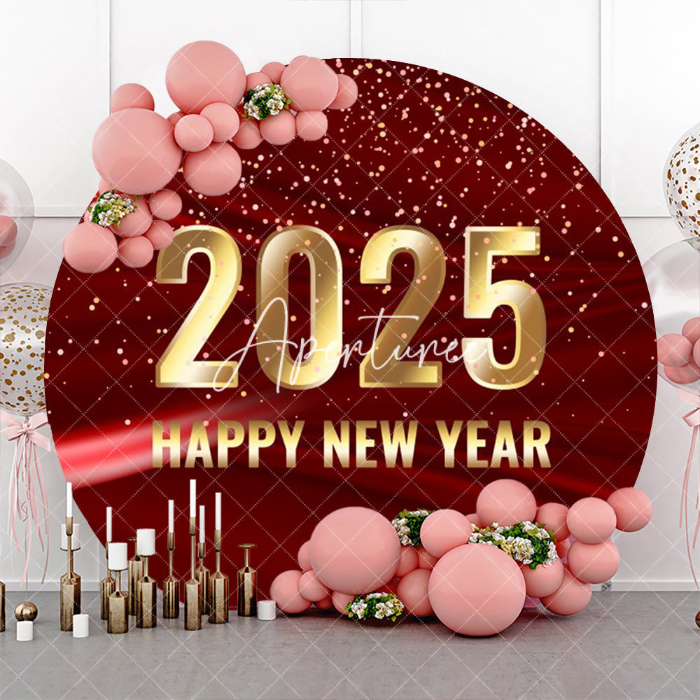 Aperturee - Aperturee Red Shiny Dots 2025 Happy New Year Round Backdrop