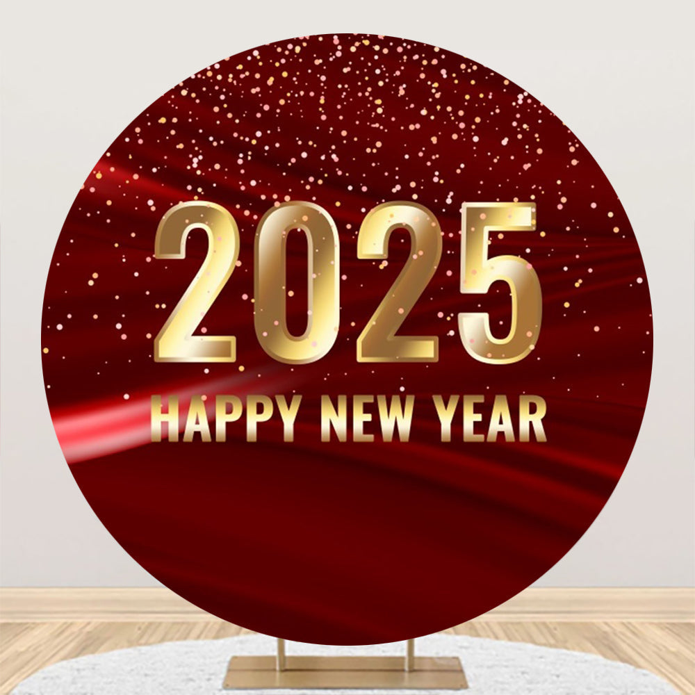 Aperturee - Aperturee Red Shiny Dots 2025 Happy New Year Round Backdrop