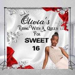 Aperturee - Aperturee Red Silver Diamonds Custom Photo Sweet 16 Backdrop