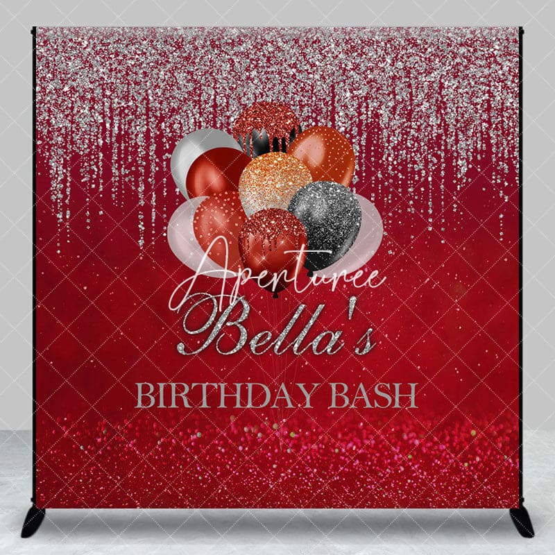 Aperturee - Aperturee Red Silver Glitter Balloon Custom Birthday Backdrop