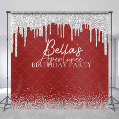 Aperturee - Aperturee Red Silver Glitter Custom Name Birthday Backdrop