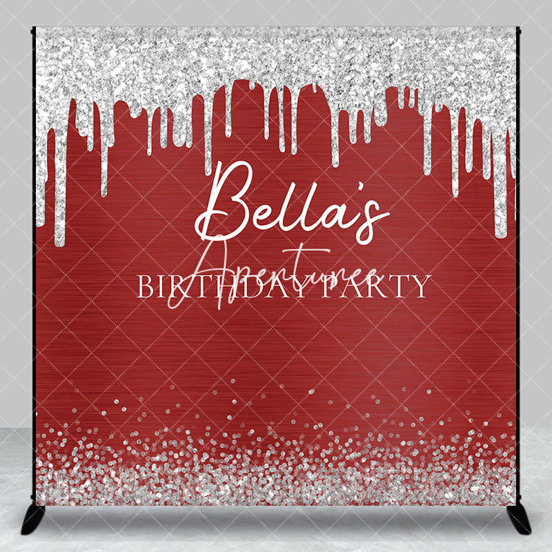 Aperturee - Aperturee Red Silver Glitter Custom Name Birthday Backdrop