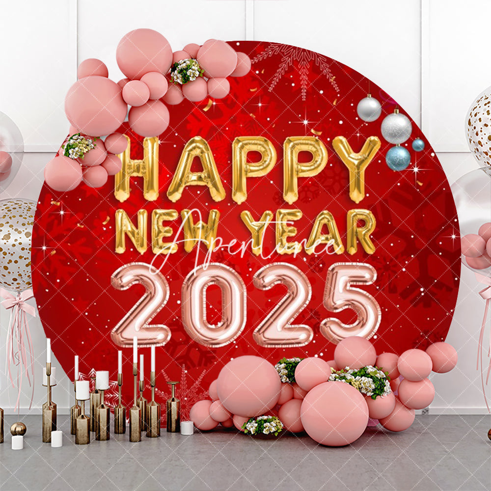 Aperturee - Aperturee Red Snowflake 2025 New Year Party Round Backdrop