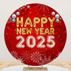 Aperturee - Aperturee Red Snowflake 2025 New Year Party Round Backdrop