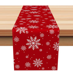 Aperturee - Aperturee Red Snowflake Repeat Merry Christmas Table Runner