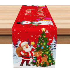 Aperturee - Aperturee Red Snowman Santa Elk Gift Christmas Table Runner