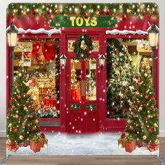 Aperturee - Aperturee Red Snowy Toy Store Wreath Xmas Pillow Case Backdrop