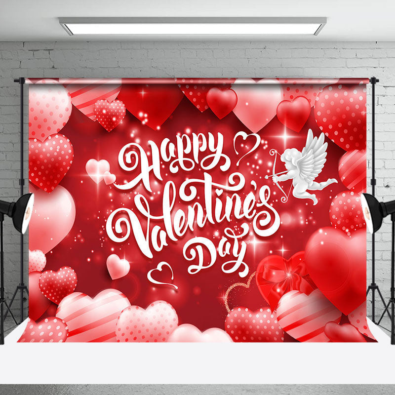 Aperturee - Aperturee Red Sparkle Balloons Angel Valentines Day Backdrop