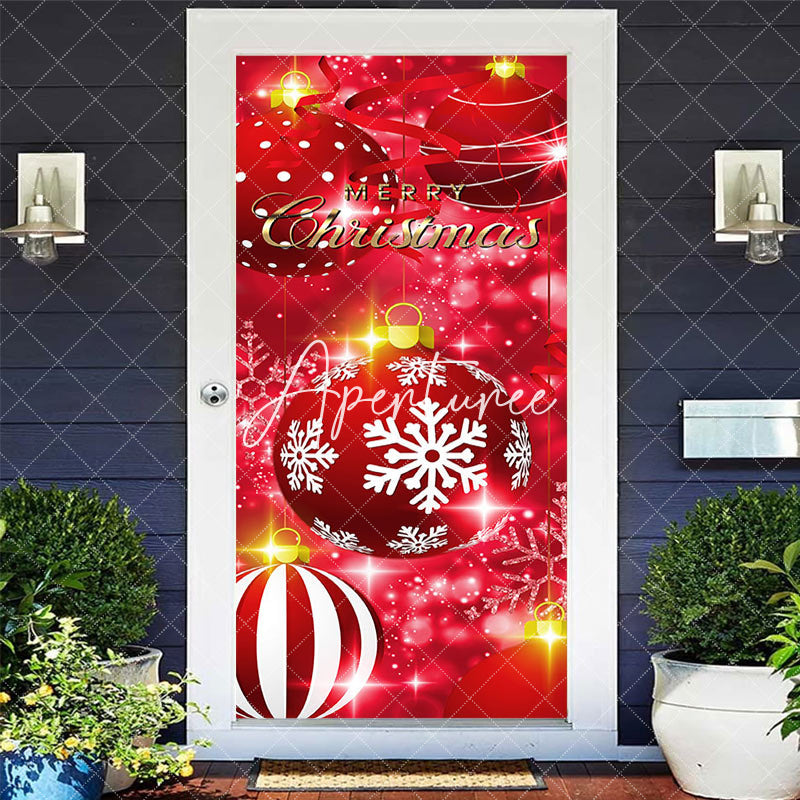 Aperturee - Aperturee Red Sparkle Christmas Bells Snowflake Door Cover