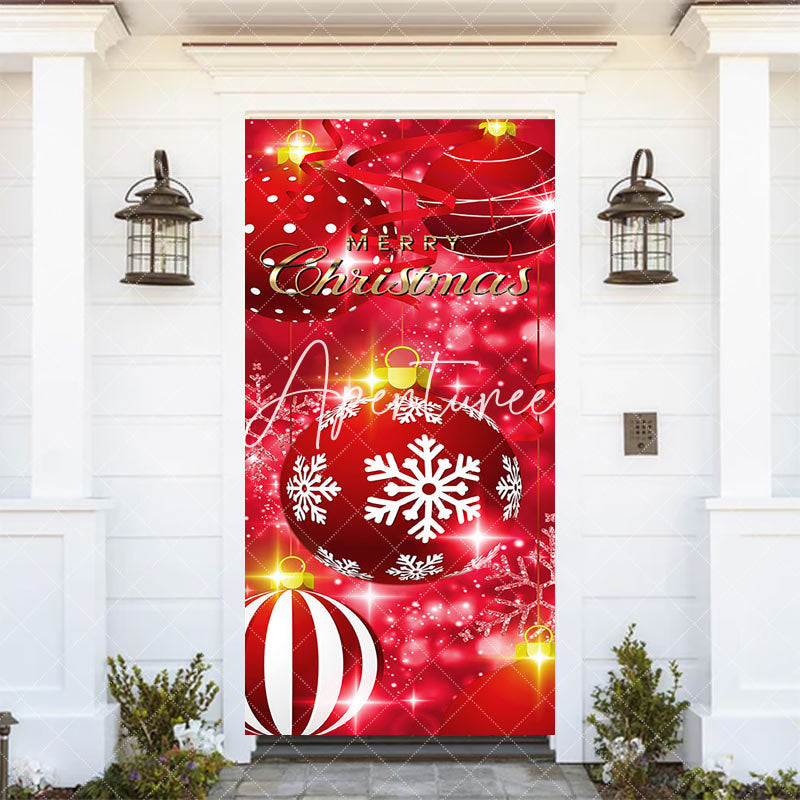 Aperturee - Aperturee Red Sparkle Christmas Bells Snowflake Door Cover