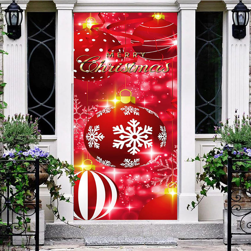 Aperturee - Aperturee Red Sparkle Christmas Bells Snowflake Door Cover