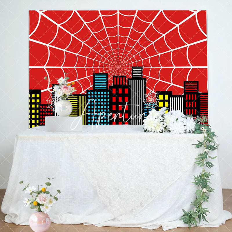 Aperturee - Aperturee Red Spider Wab City Night Scene Birthday Backdrop