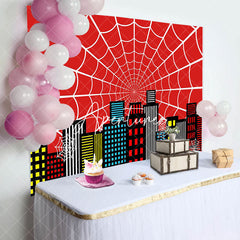 Aperturee - Aperturee Red Spider Wab City Night Scene Birthday Backdrop