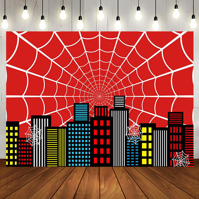 Aperturee - Aperturee Red Spider Wab City Night Scene Birthday Backdrop