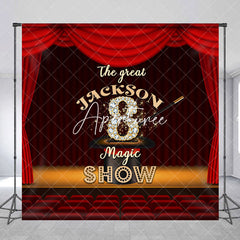 Aperturee - Aperturee Red Stage Magic Custom Name 8th Birthday Backdrop