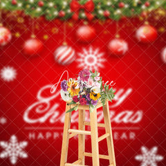 Aperturee - Aperturee Red Starry Merry Christmas Happy New Year Backdrop