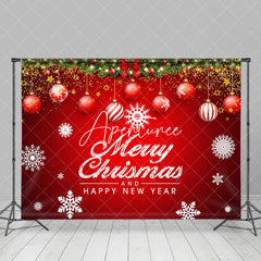 Aperturee - Aperturee Red Starry Merry Christmas Happy New Year Backdrop