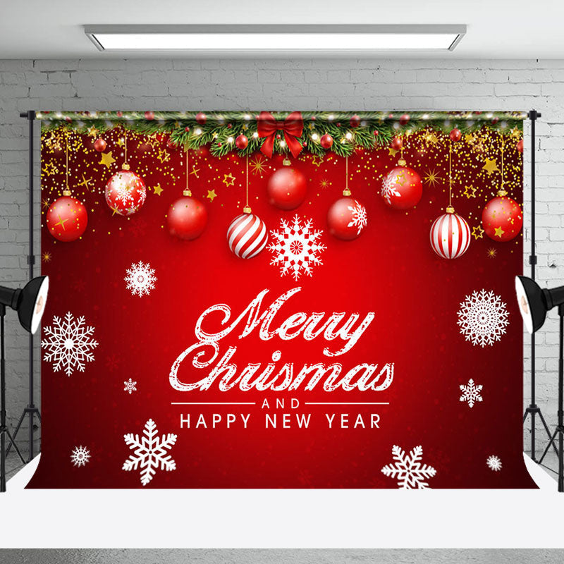 Aperturee - Aperturee Red Starry Merry Christmas Happy New Year Backdrop