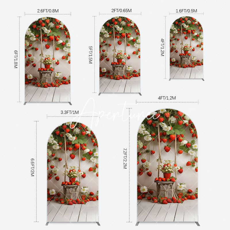 Aperturee - Aperturee Red Strawberry Vine White Floral Spring Arch Backdrop