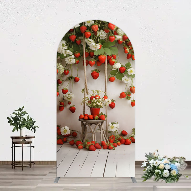 Aperturee - Aperturee Red Strawberry Vine White Floral Spring Arch Backdrop