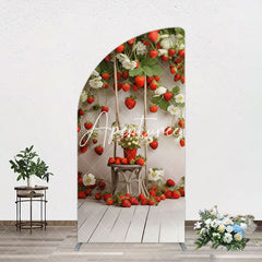 Aperturee - Aperturee Red Strawberry Vine White Floral Spring Arch Backdrop