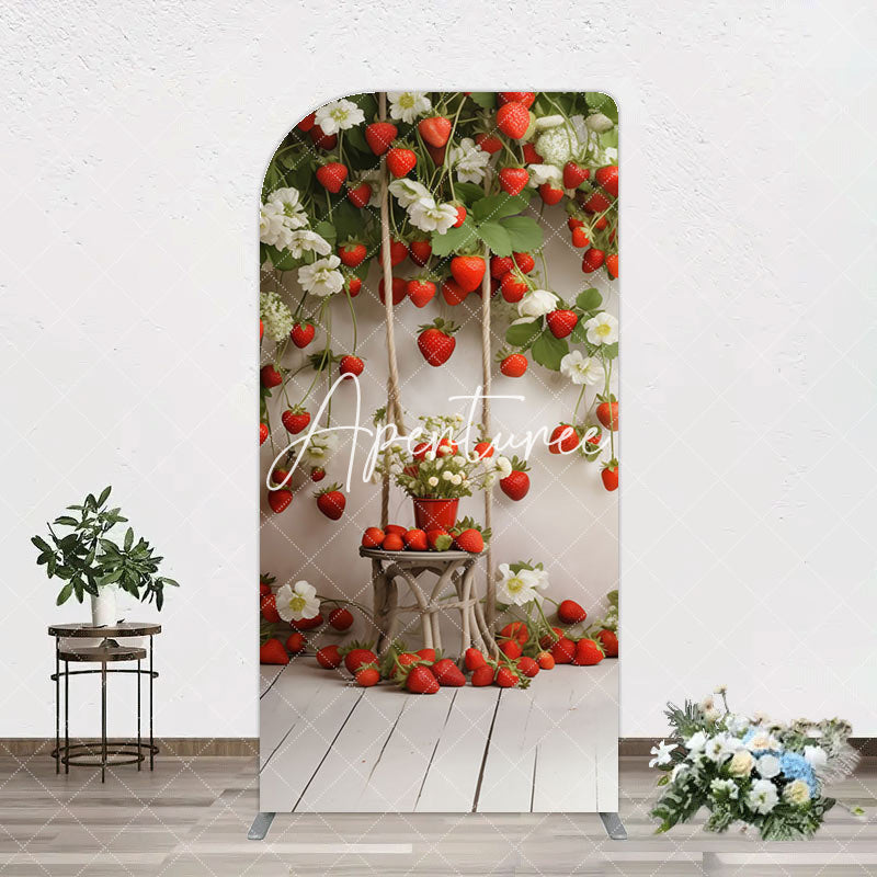 Aperturee - Aperturee Red Strawberry Vine White Floral Spring Arch Backdrop