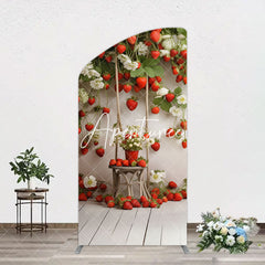 Aperturee - Aperturee Red Strawberry Vine White Floral Spring Arch Backdrop