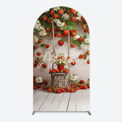 Aperturee - Aperturee Red Strawberry Vine White Floral Spring Arch Backdrop