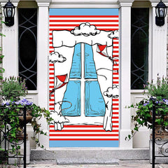 Aperturee - Aperturee Red Stripe Blue Window Clouds Birthday Door Cover