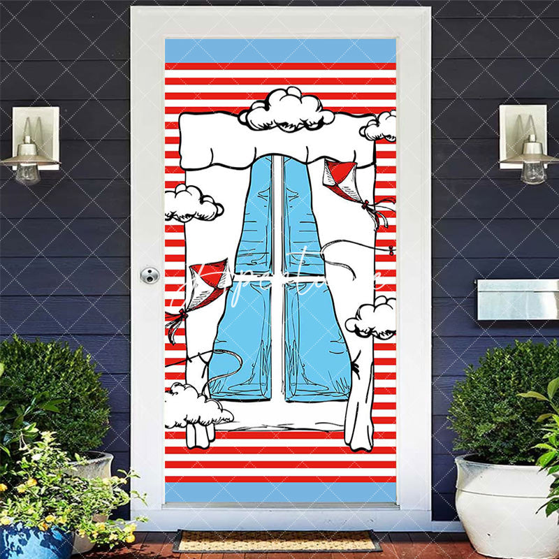 Aperturee - Aperturee Red Stripe Blue Window Clouds Birthday Door Cover