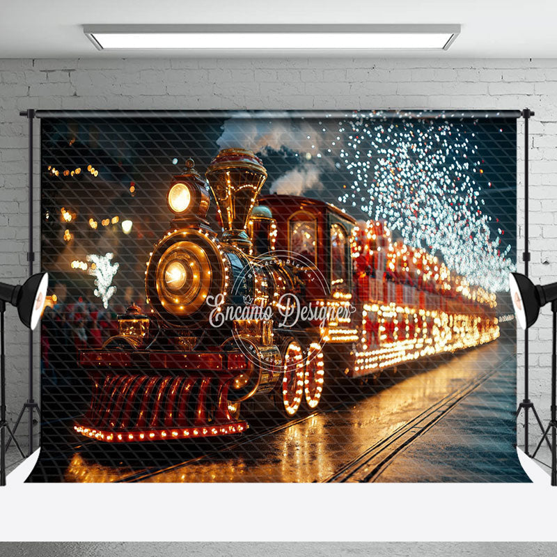 Aperturee - Aperturee Red Train Glitter Christmas Photo Studio Backdrop