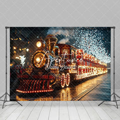 Aperturee - Aperturee Red Train Glitter Christmas Photo Studio Backdrop